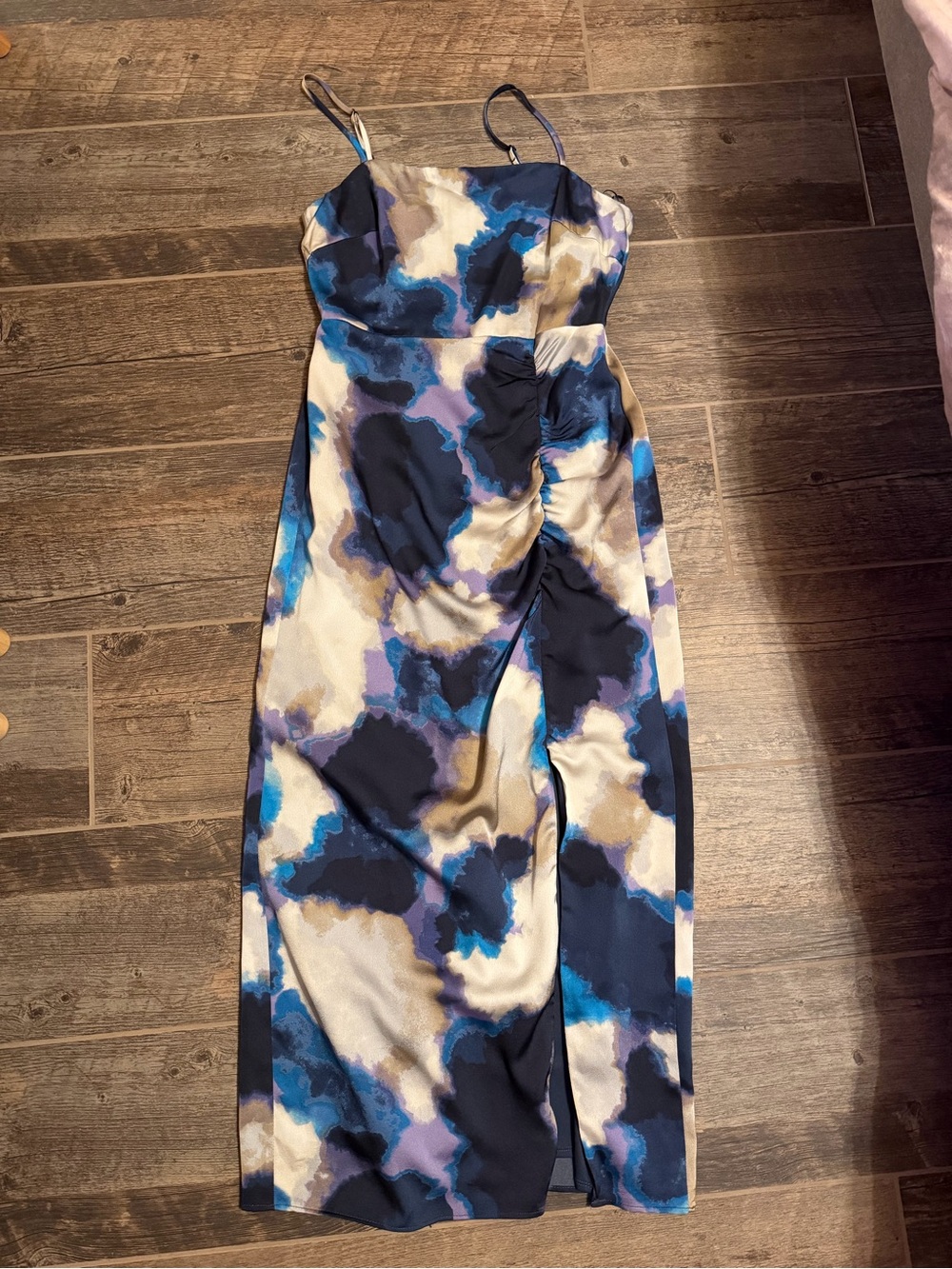 Taylor Blue, Cream and Black Abstract Satin Midi Dress